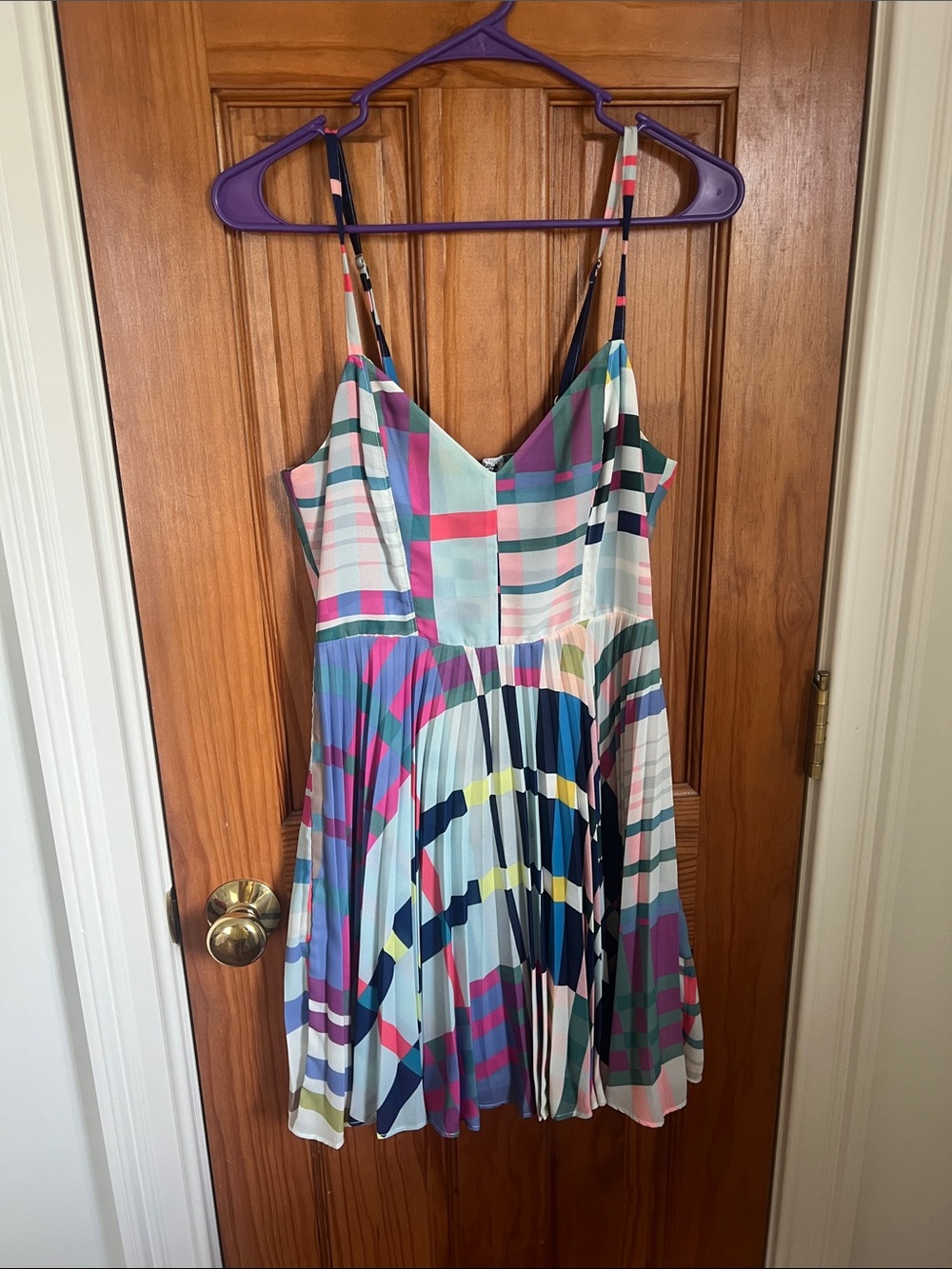 Parker Multicolor Pleated Stripe Mini Dress - Pink, Blue, Teal, Yellow